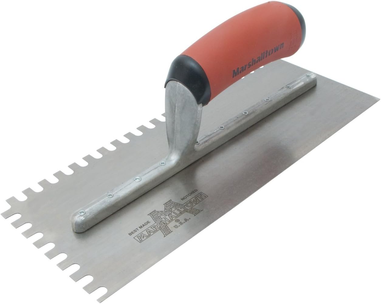 MARSHALLTOWN QLT Notched Trowels - Spot Welded (11 x 41 2), Soft Grip Handle Material, U-Shaped Notch Shape, 6mm X-Notch Size, 6mm Z-Notch Size, 10mm Y-Notch Size, Curved Handle Style, NT686