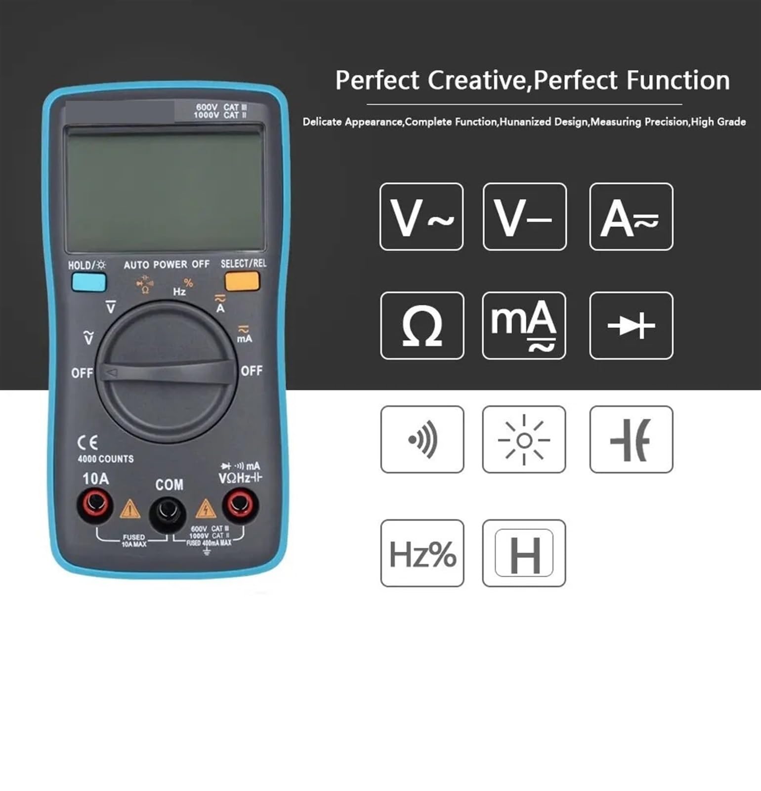 LCR-Messgerät, Digital-Multimeter 4000 Zählt DC/AC Spannung Strom Kapazität Hz Diode Ohm Tester Amperemeter Voltmeter Hintergrundbeleuchtung