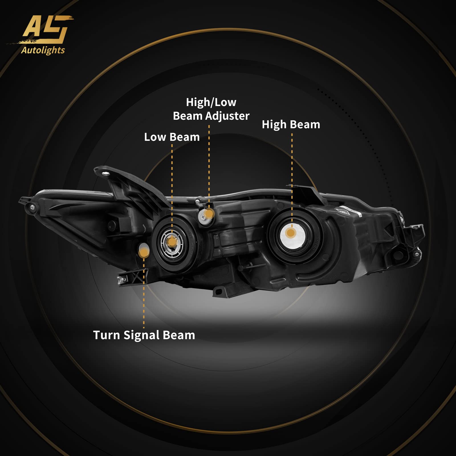 AS AUTOLIGHTS 2015-2017 Camry Headlight Assembly Replacement for 2015 2016 2017 Toyota Camry with Chrome Housing Amber Reflector Clear Lens Driver and Passenger Side