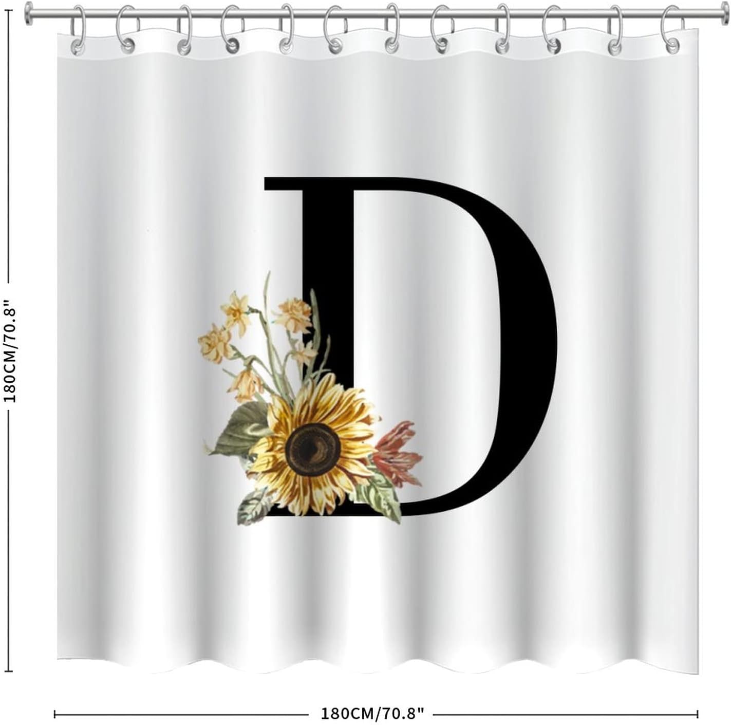 Butterfly Floral Monogram Letter Shower Curtain Sunflower Monogram Initial D Polyester Waterproof Fabric Bath Curtain with Hooks,Shower Curtain for Bathroom Decor 72" X 72"