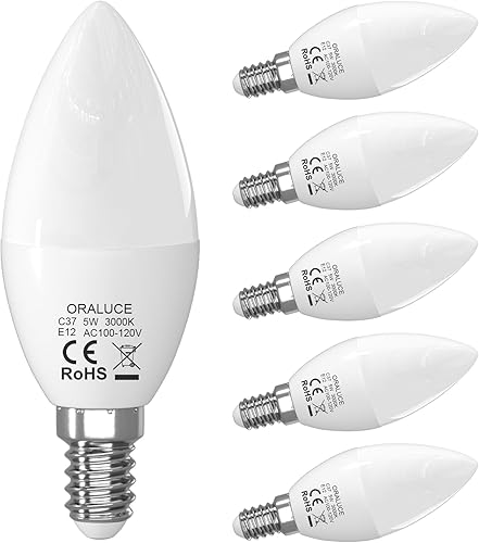ORALUCE Bombillas LED E12 para candelabro, equivalente a 40 W, lámpara de araña blanca cálida de 3000 K no regulable, bombilla tipo B para