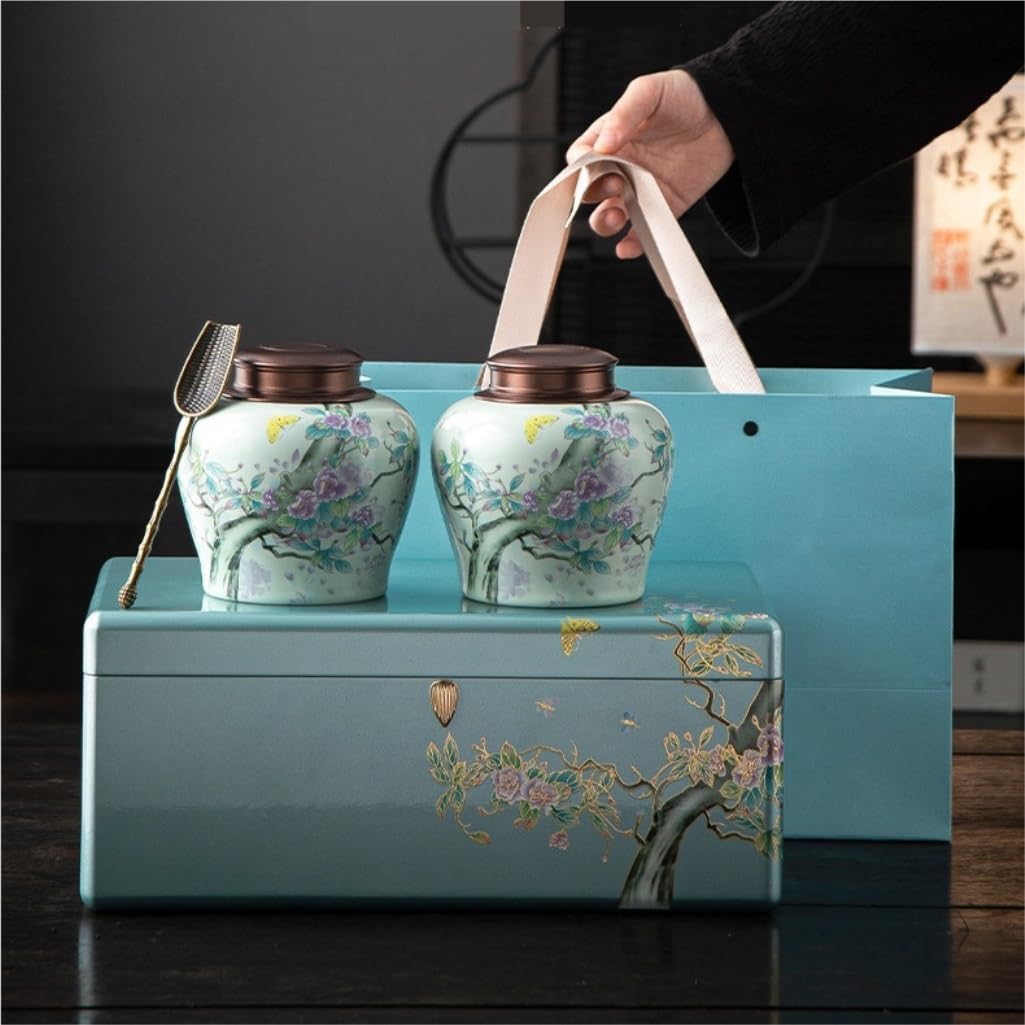 SONGCHAO Sugar Jar Ceramic Loose Tea Storage Container Jar Tea Storage Jar Gift Box Household Sealed Jar Kitchen Seasoning Storage Jar Tea Canister (Color : A)