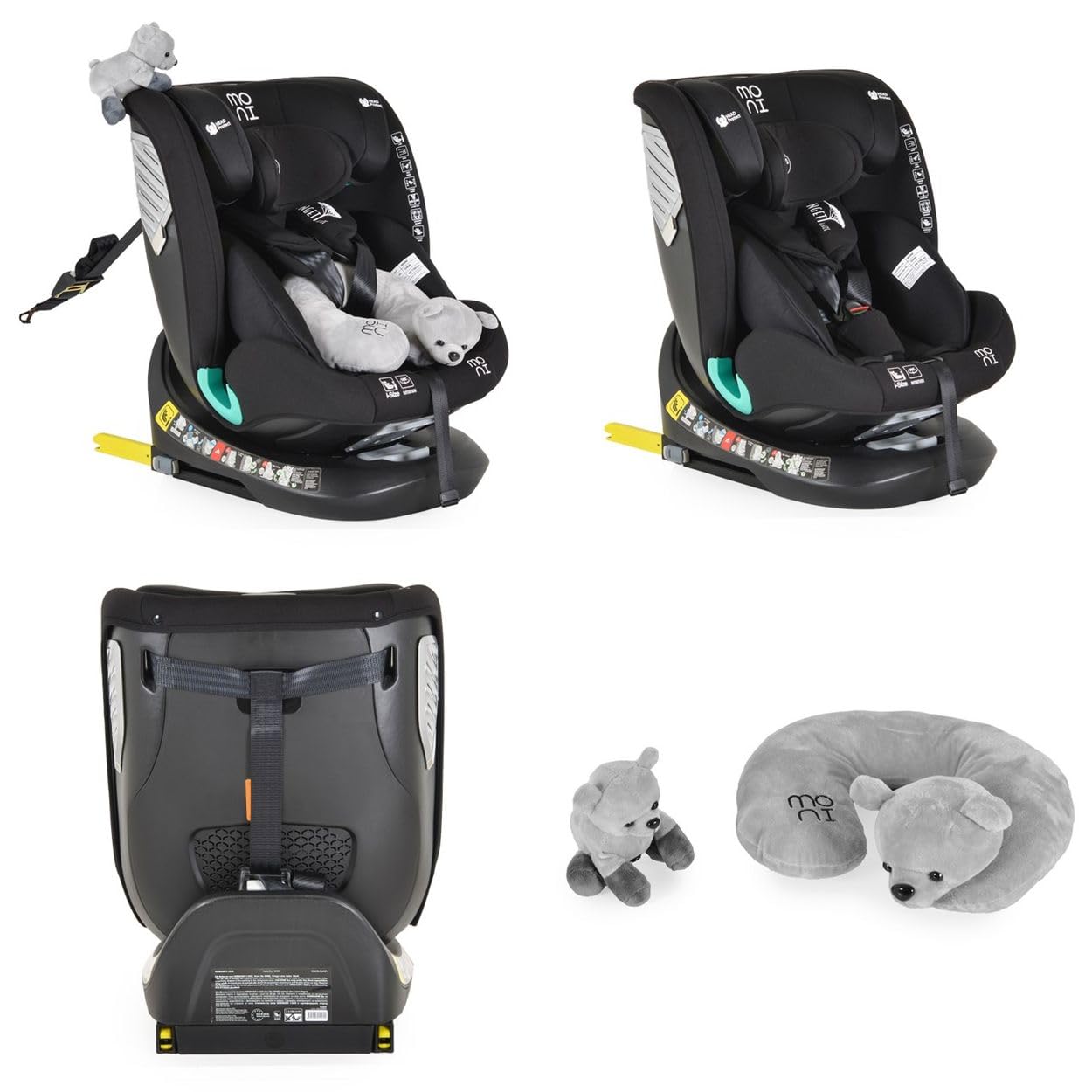 Moni, i-Size Serengeti fotelik dziecięcy (40-150 cm) Isofix, poduszka pod kark, kolor: czarny