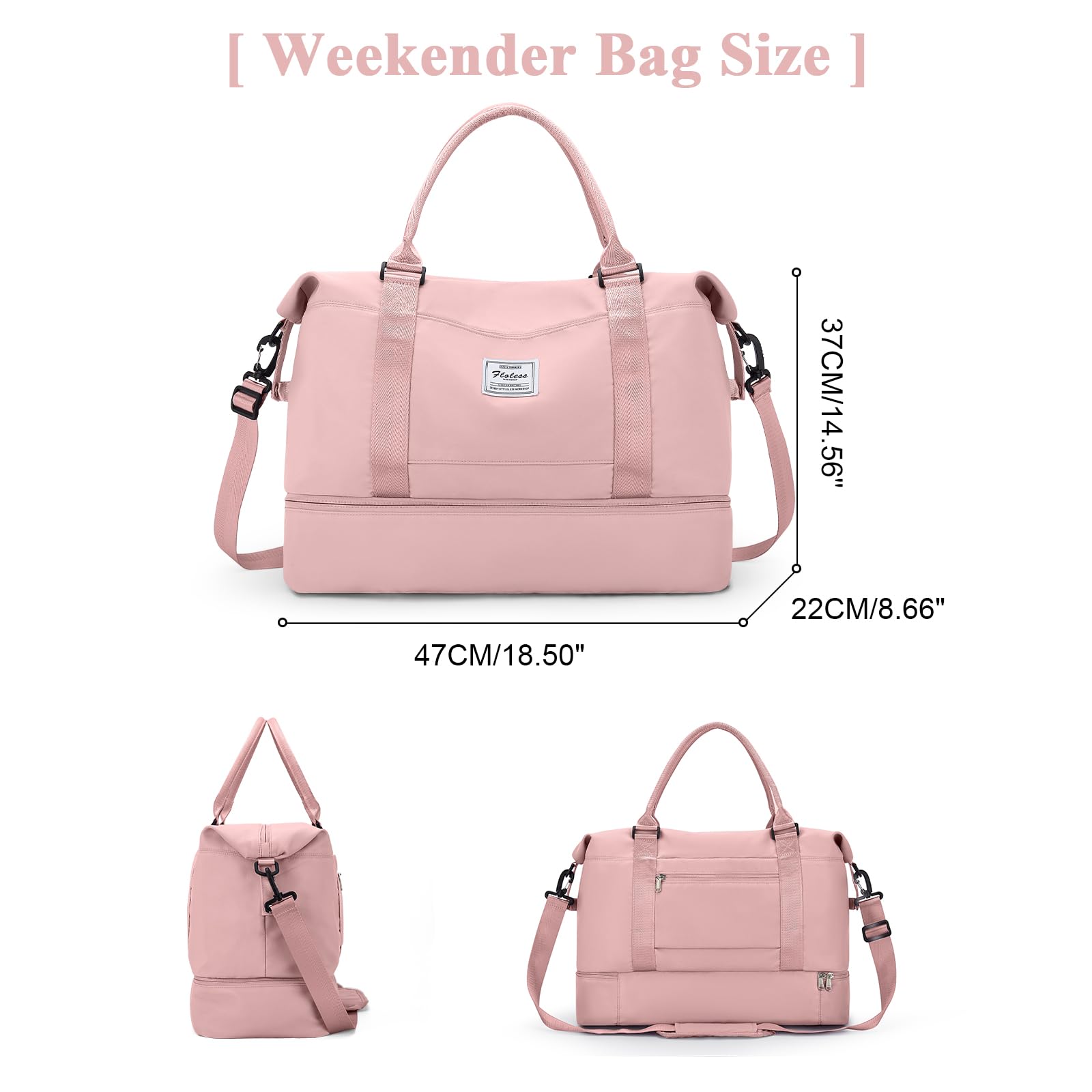 Borsone da Viaggio Donna, Bagaglio a Mano Borsa da Viaggio con Scomparto per le Scarpe, Borsa Sportiva Borsone da Palestra Grande, Borsa da Weekend, Borsa per Ospedale,A3 rosa