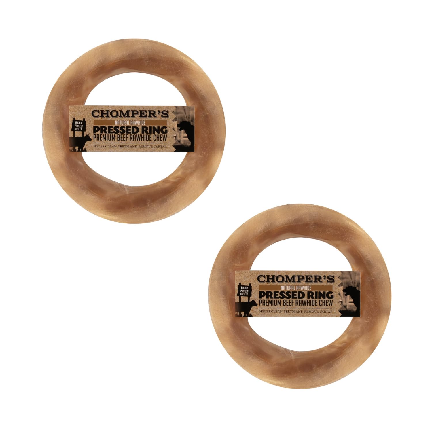Pack of 2 Pressed Ring Dog Treats 6" - Natural Rawhide - Rawhide Dog Chew - Made From Natural Ingredients - Beef