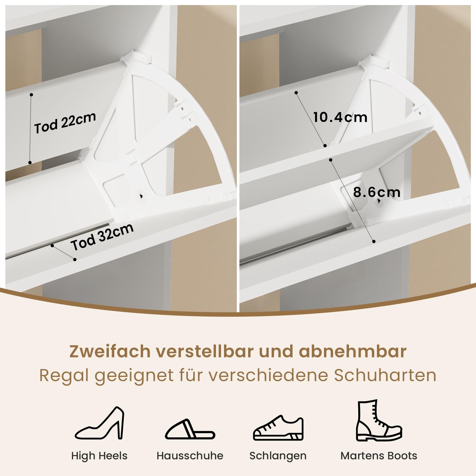 Schuhschrank, Schuhkipper, Schuhaufbewahrung, Trennwand Verstellbar