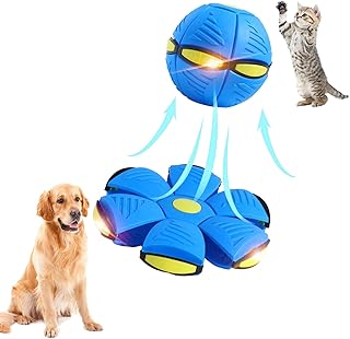 Pet Toy Flying Saucer Ball, Pet Magic Rolling Ball, Interactive Dog Ball Toy, Dog Cat Interactive Funny Toys, Lighting Moving Bouncing Ball pet Puzzle Toy (Blue)