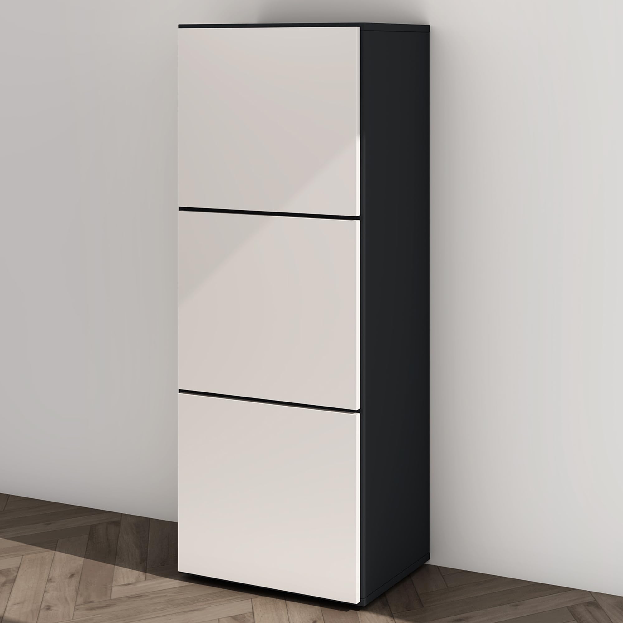 Mai & Mai Shoe Cabinet Shoe Cupboard with 3 Cabinets WDH: 45x36x120 cm Shoe Storage Cabinet Furniture in Anthracite Matt + White Matt Schuhschrank02