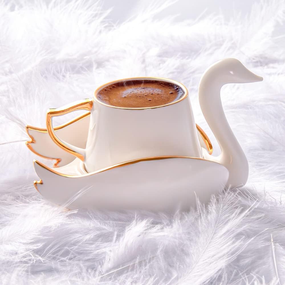 KARACA Swan Set mit 2 Kaffeetassen, 90 Ml Mokkatassen, Robuste