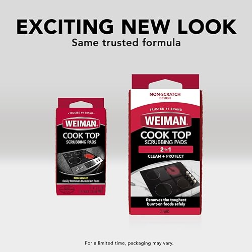 Miniatura 7 de Weiman Cook Top - Almohadillas para fregar, 3 unidades, paquete de 2 cortan las manchas más duras, las almohadillas para fregar cuidadosamente
