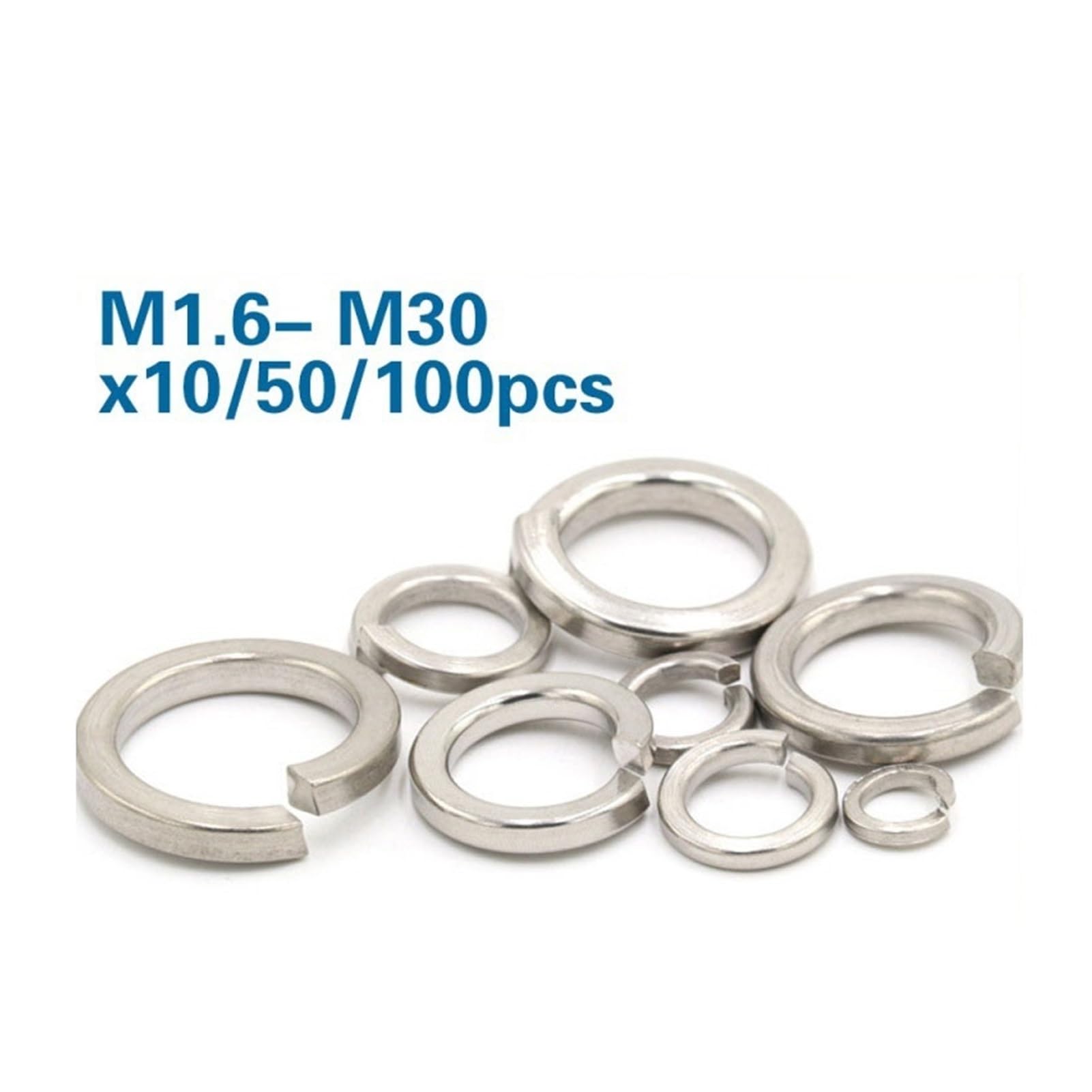 DHAEY SeroNi 10/50/ 100 Stück Feder-Split-Lock-Unterlegscheibe, elastische Dichtung, M1,6, M2, M2,5, M3, M4, M5, M6, M8, M10, M12, M16, M24, M27, M30, Edelstahl A2 Gasket(M20,50Pcs)