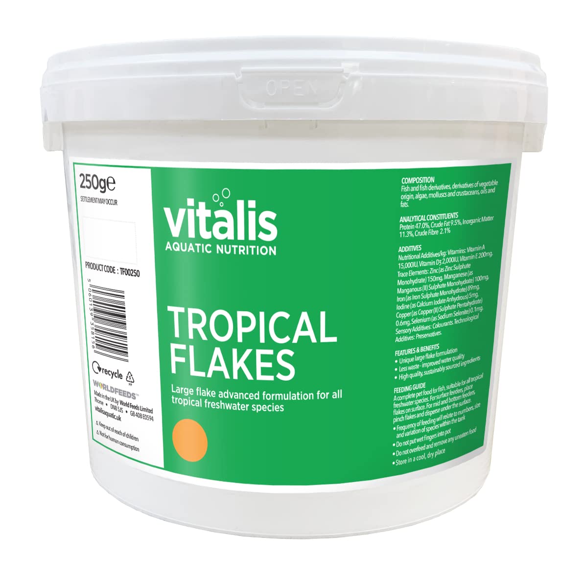Vitalis Tropical Flakes Fischfutter Flockenfutter für Süßwasser-Fische - Hauptfutter Flocken Futter - Alleinfuttermittel für tropischen Süßwasserfische