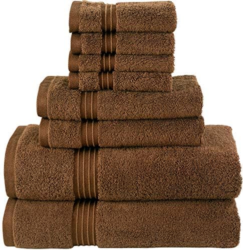 Bliss Casa 8 Piece Towel Set; 2 Bath Towels, 2 Hand Towels and 4 Washcloths - 600 GSM 100% Combed Cotton Quick Dry Highly Absorbent Thick Bathroom Towels - Soft Hotel Quality for Bath and Spa (Brown)