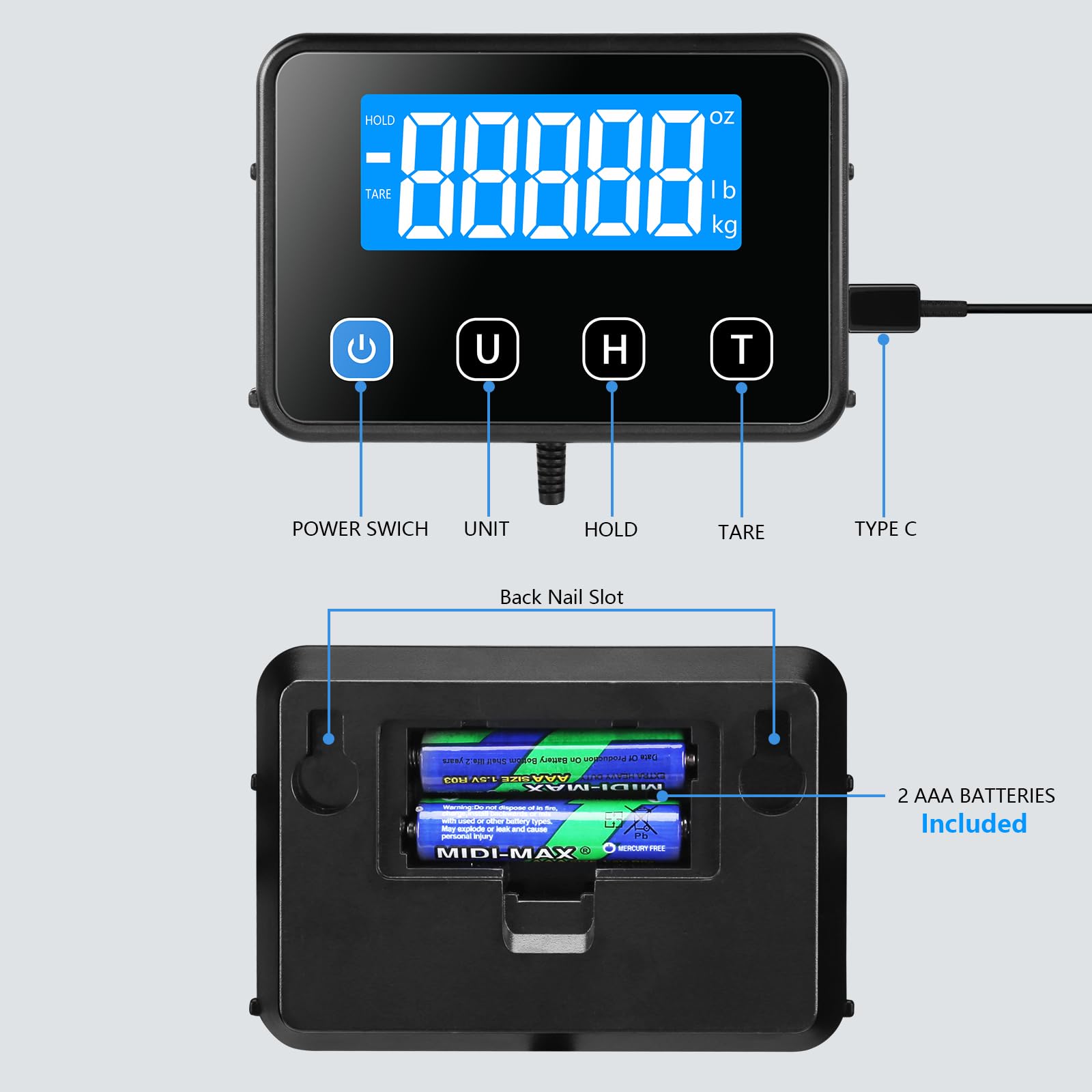Báscula para Paquetería Digital 200kg/440lb, Balanza Postal Precisión de 10g/0.35oz con Función de Retención y Tara, Balanza para de Envíos para Oficina, Paquetería, Pequeña Empresa