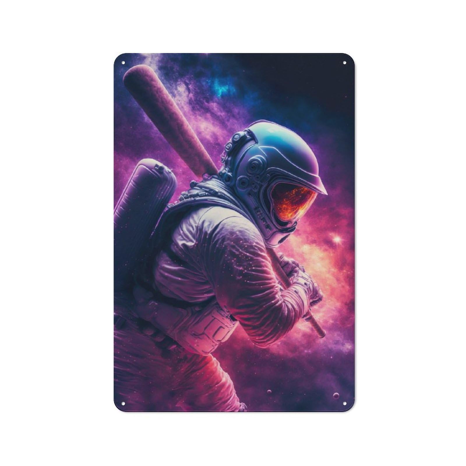 Junmoney Baseball Batter Astronaut Industrial Metal Sign 30X20cm, Modern Retro Loft Wall Plaque For Workspace, Cafe, Hallway Or Garage