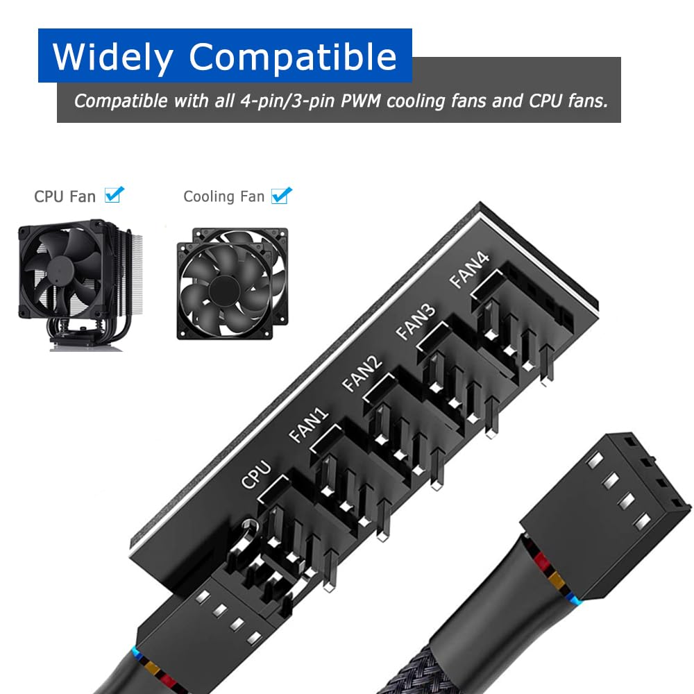 4-pin pwm fan power supply cable 1 to 5 splitter 5 way pc case internal motherboard fan power extension cable cord wire for atx computer case 4-pin and 3-pin cpu cooling fans