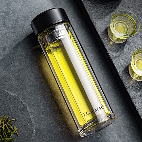Lcormag Double Wall Glass Tea Bottle With Infuser - 12Oz Tea Portable Travel Tumbler Mug With Stainless Steel Filter And Protective Sleeve For Loose Leaf Tea, Flower Tea And Coffee (Black, 350Ml) #TOP1