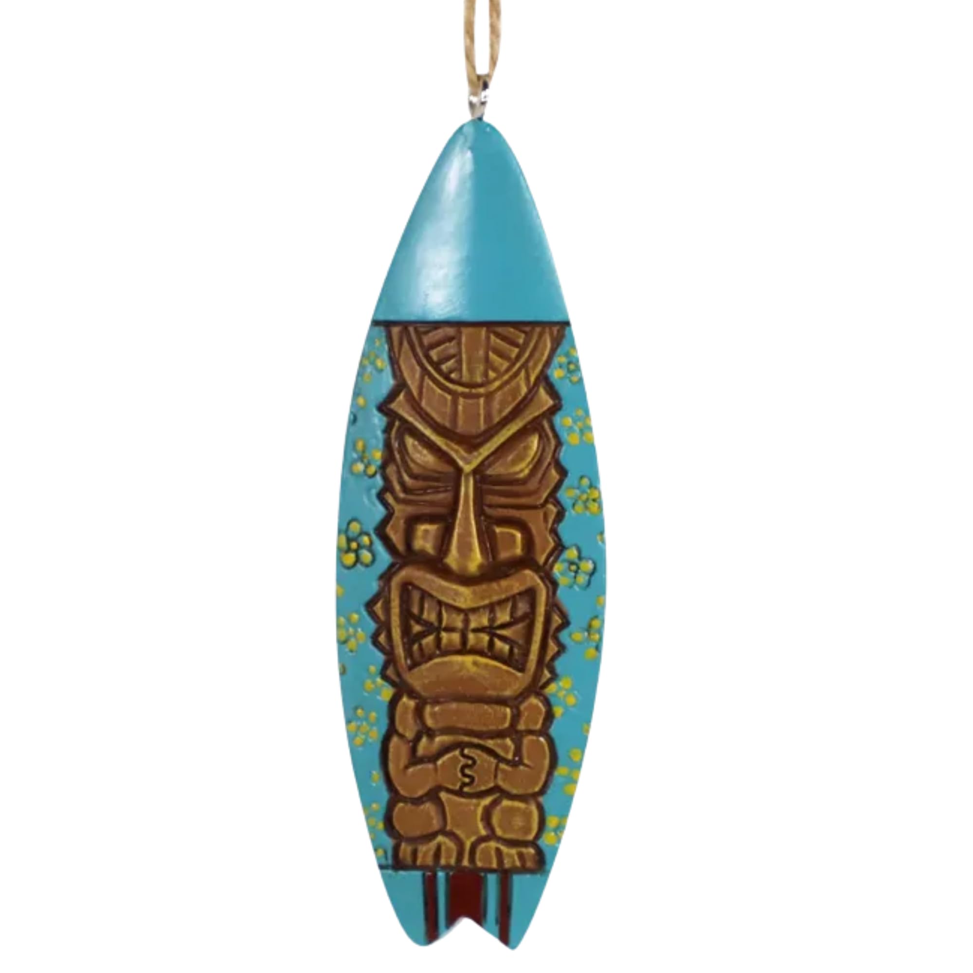 Wowser Tropical Tiki Surfboard Ornament, Coastal Island Luau Holiday Decor, Resin Tiki Mask Surfboard Ornament for Beach House or Nautical Theme