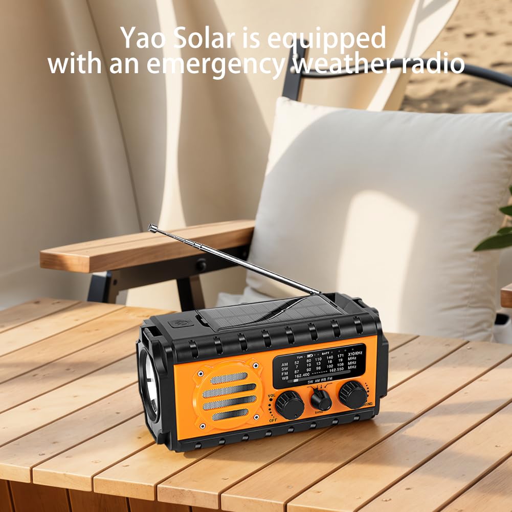 Radio Solar de Mano con Alimentación 4 En 1: Batería De 20000 mAh, Radio Am/FM/SW Y NOAA, Luz De Lectura Y Linterna para Aventuras Al Aire Libre Y Emergencias