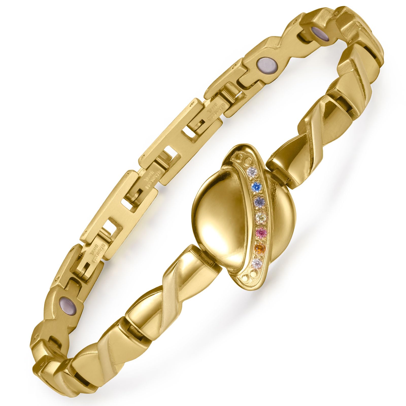 RainSo Stainless Steel Magnetic Bracelet for Women & Girls - Adjustable Planet Design Wristband with Tool | Gold, Rose Gold, Silver | Jewellery Gift Box Presentation