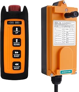 Advanced Mini Wireless Electric Chain Hoist Crane Remote Control 4-Button 110V AC Industrial Winch Lift Dump Trailer Radio Truck Crane Remote Controller Transmitter and Receiver with Emergency Stop