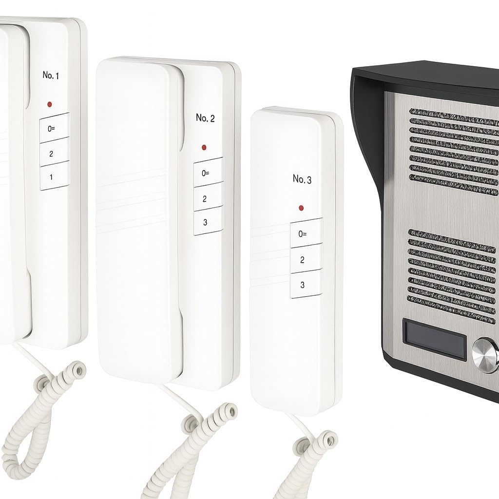 Citofono da Parete con 3 Cornette Interfoniche e Apriporta Elettrico – Sistema Citofonico a 3 Postazioni per Casa, Ufficio o Condominio – RL-3203A - CW553