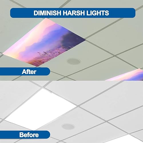 Miniatura 5 de Paquete de 6 cubiertas fluorescentes para luz de techo, flores de lavanda al atardecer, filtros de luz Provenza Francia para aula, oficina, hogar,