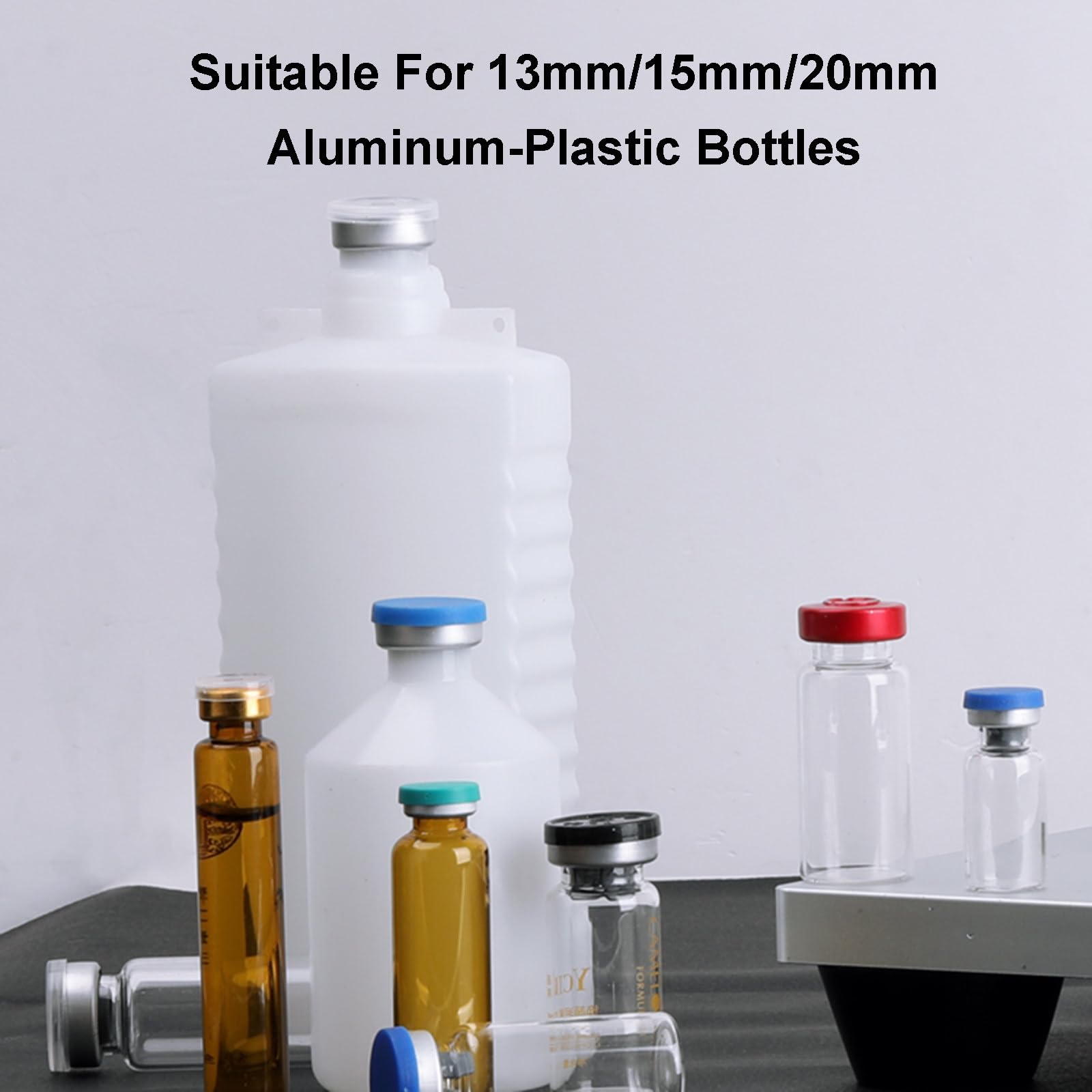 Máquina de sellado manual de viales, herramienta de crimpado de altura ajustable para un sellado eficiente de tapas de botellas en laboratorios y farmacias