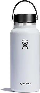 Hydro Flask Water Bottle - Insulated Stainless Steel - Wide Mouth Flex Lid, Non Spill, Leakproof and Refillable in 32 Oz White