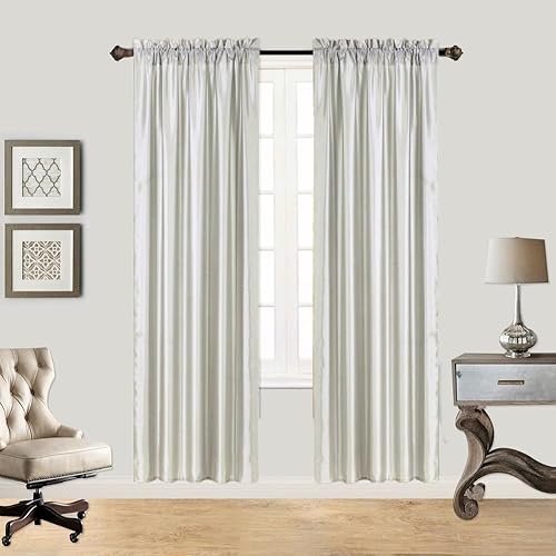 (MR2) Cortina semitransparente sin forro transparente para ventana, textura de seda sintética, bolsillo para barra de 84 pulgadas de largo (2, gris)