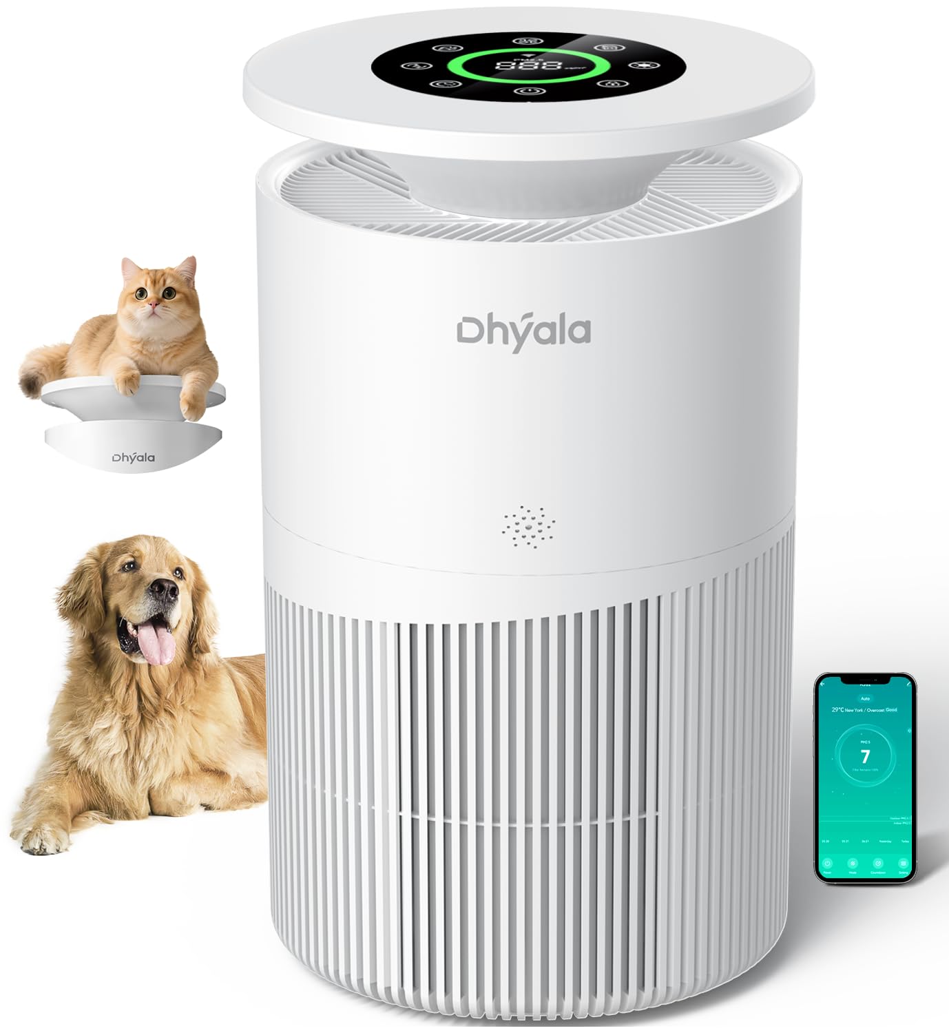 Air Purifier for Home Large Room up to 3620Ft², H13 True HEPA Air Purifiers for Home Pet Hair Dander Odor Pollen, Air Cleaner with Smart WiFi, 360° Air Intake, Auto Mode, Pet Lock, 22dB Quiet