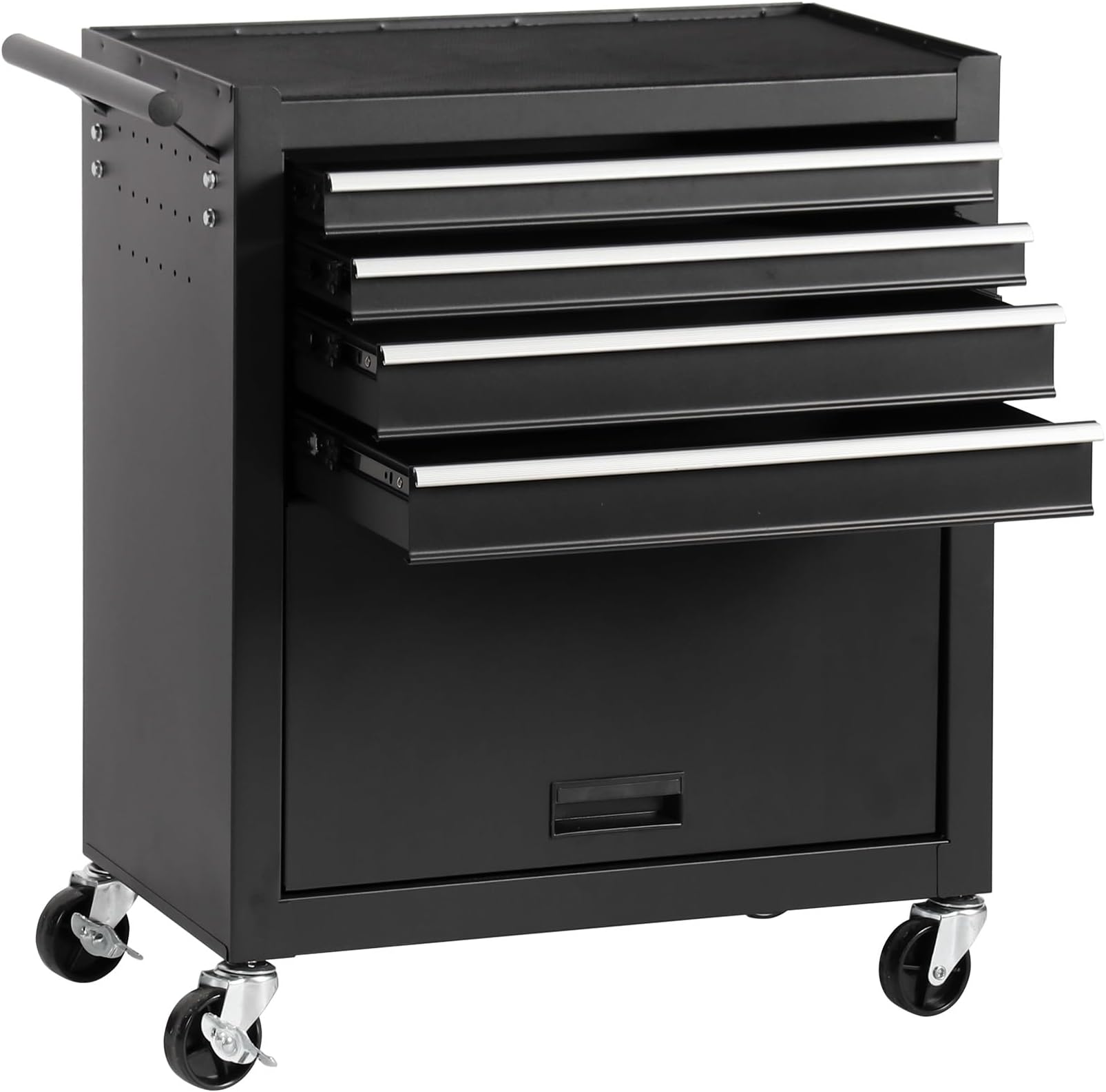 Rolling Tool Chest, 4-Drawer Tool Cabinet Tool Box Organizer, Tool Storage Cabinet with Wheels and Drawers, Metal Tool Cart for Garages, Warehouses, Workshops, Repair Shops (Black, 4-Drawer)