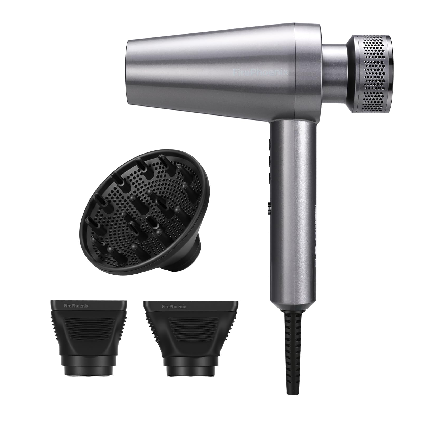 FirePhoenix M2 Profi-Haartrockner, 110.000 U/min, Ionen, 3 Stufen, leise | 110.000 U/min Schnell-Trocknung. Ionen Technologie. 3 Temp.-/Geschwindigkeitsstufen. Diffusor + 2 Magnetdüsen. Leise.