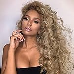 Fencca Ombre Light Brown Curly Wig Heat Synthetic Wig Long Brown Wavy Curly Wigs for Women Loose Curly Hair Wigs for Daily Party