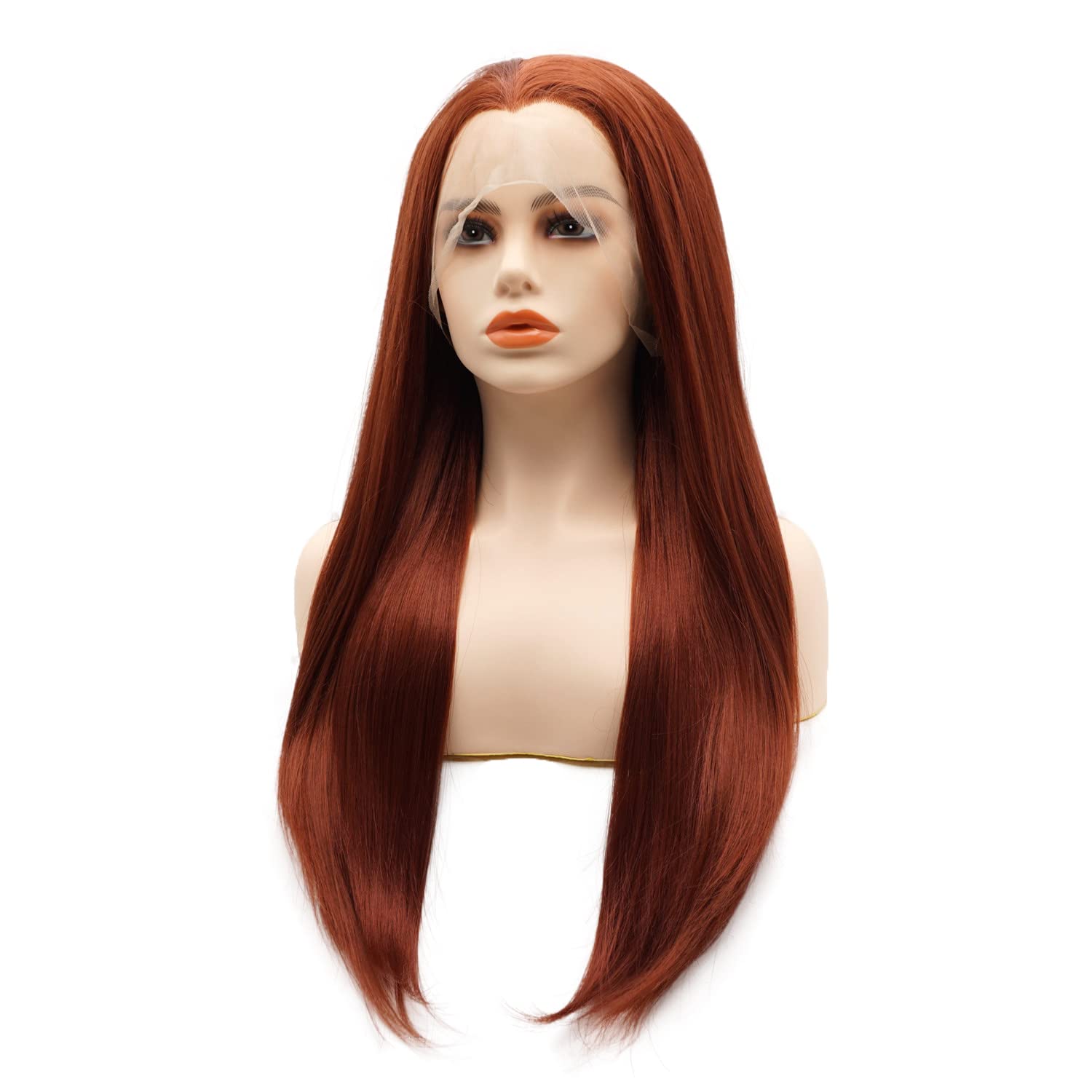 Hair Synthetic Lace Front Wig Straight Long 24inch Burgundy Red Heavy Density Heat Resistant Realistic Wig