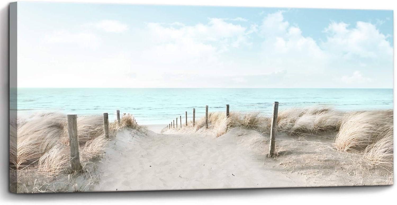 Large Canvas Wall Art Sky Beach Painting Picture Print on Canvas Framed Wall Art for Living Room Wall Decor for Bedroom Modern Coastal Landscape Room Decorations Artwork Size 60x30 Ready to Hang