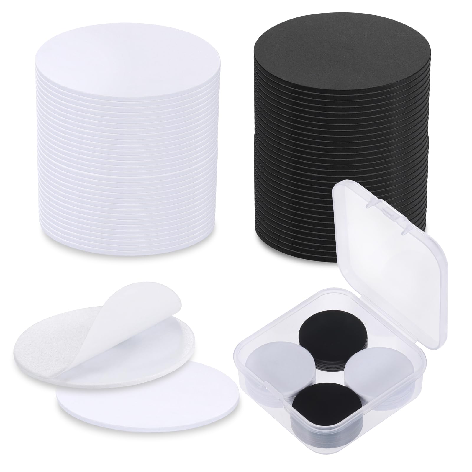 JIANTA 30 sztuk znaczników NFC z pudełkiem do przechowywania, puste naklejki NFC z samoprzylepnym tyłem, układ Ntag215, znacznik NFC kompatybilny z TagMo i Amiibo, 2,5 cm, czarny/biały