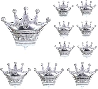 Generic 10 Pcs Crown Balloon Silver Balloon Crown Mylar Balloon for Wedding Birthday Girl Theme Party Decoration