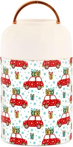 Miniatura 2 de MCHIVER Christmas Red Truck Snowflake Food Jar with Spoon Stainless Steel Vacuum Insulated Food Container 17 oz Thermos for Lunch
