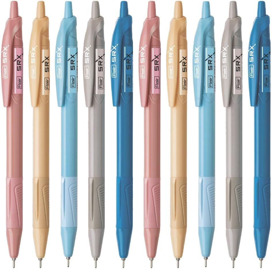 Flair Srx 0.7mm Retractable Ball Pen Blister Pack | Triangular Body Design For Better Grip | Light Weight Refillable | Smooth Writing Experience | Vibrant Solid Body Colours | Blue Ink, Pack of 10 Pen