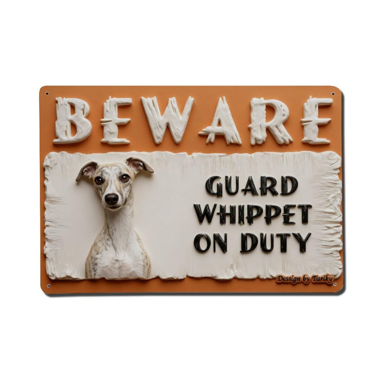 Iageret Vintage Beware Guard Whippet On Duty Metal Tin Sign Retro Wall Decor, Bar Garage Cafe Kitchen Home Wall Art Poster Decoration 8X12inches