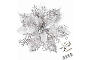 GREENTIME Glittery Silver Poinsettia Christmas Flowers