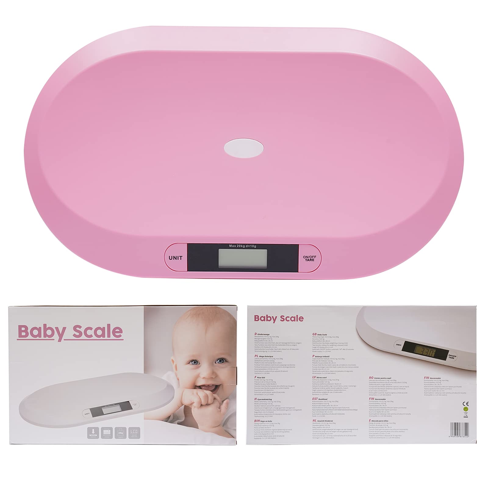 Báscula de bebé, báscula digital precisa para bebé, con pantalla LCD, rosa, pesa de animales multiusos, adecuada para pesar objetos menos de 20 kg, es adecuada para pesar bebés, gatos, perros, etc