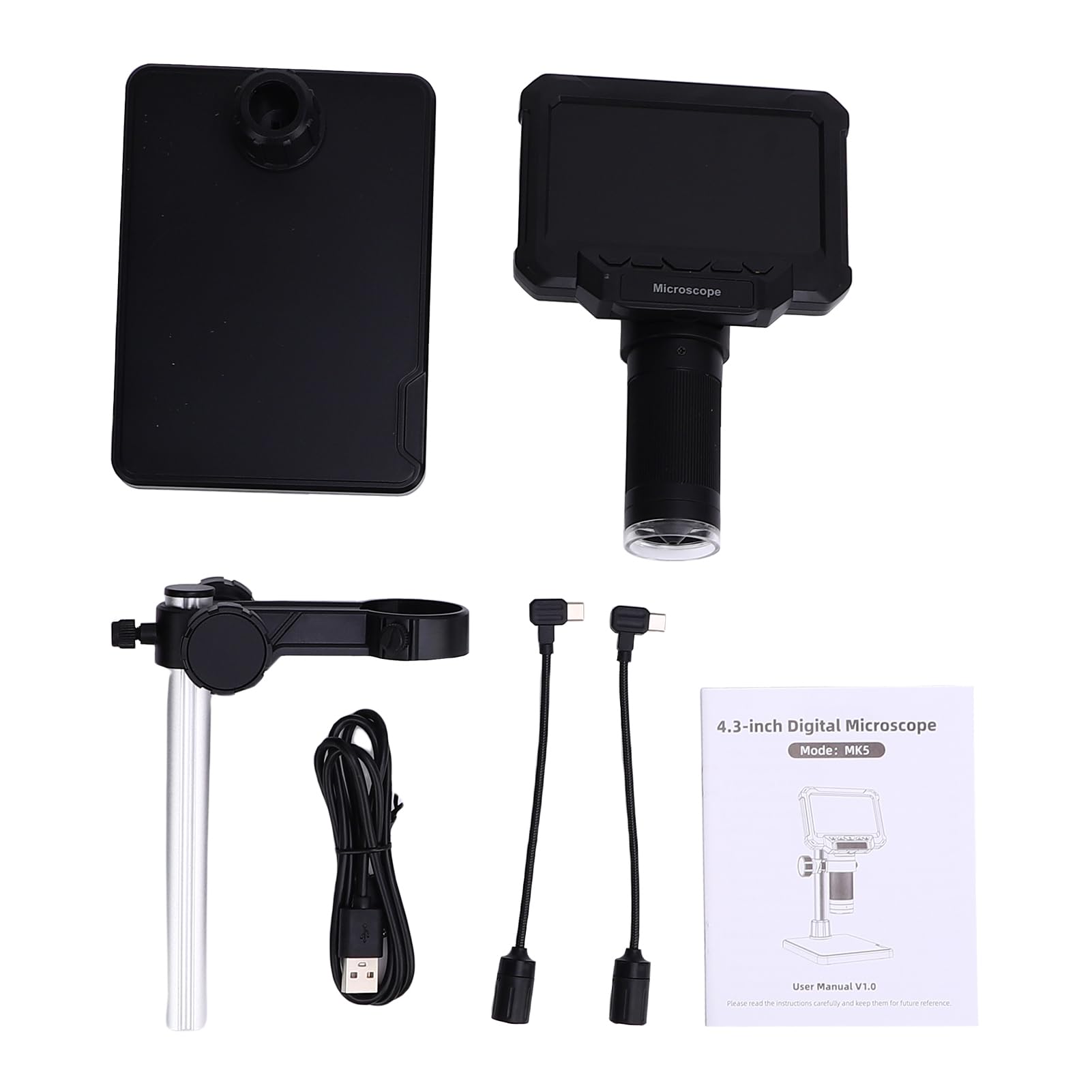 Luocute Mikroskop Cyfrowy, Ekran LCD o Przekątnej 4,3 Cala, Kamera 10 MP, Powiększenie 1000X, rozdzielczość 1080 P z 8 Regulowanymi Diodami LED, do Kontroli Biżuterii ze Znaczkami,