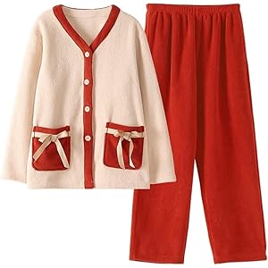 Winter warme dikke pyjama vrouwelijke pyjama met lange mouwen thuis pyjama vest pyjama set (Color : A, Size : XXL code)