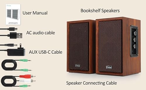【2026 Upgraded】 Passive Bookshelf Speakers &ndash; 40W Hi-Fi Computer Speakers with Powerful Bass, Bluetooth/USB/RCA/AUX Inputs &ndash; 2.0 Wooden PC/TV Speakers for Laptop, Turntable