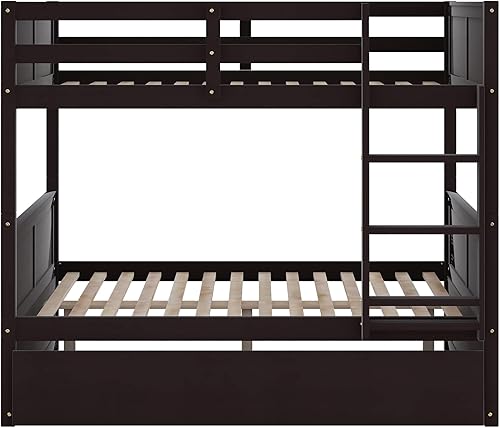 Miniatura 3 de Merax Bunk Bed with Trundle, Full-Over-Full Wood Bed Frame No Box Spring Needed for Kids, Boys or Girls, Espresso