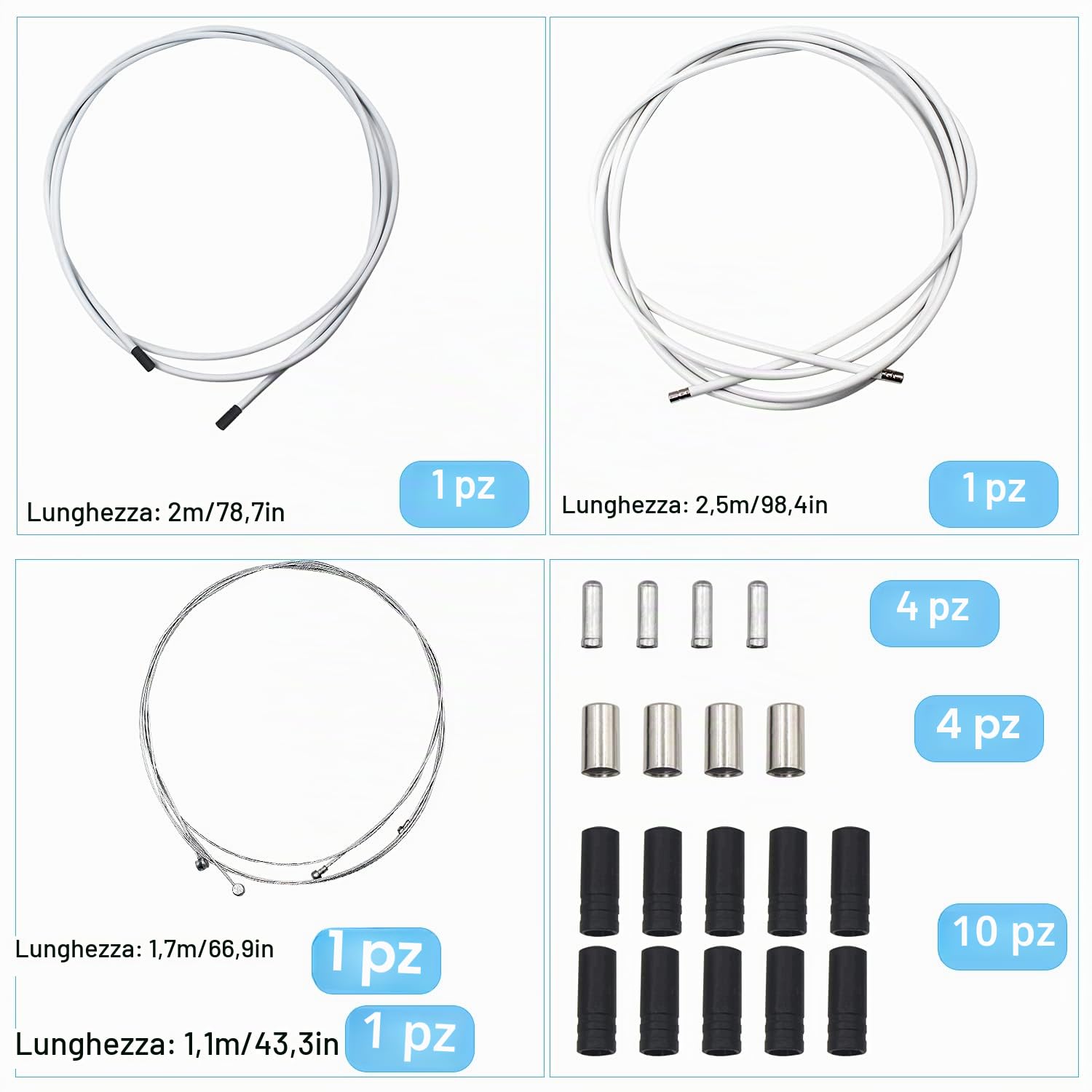 GIAK Cavo Freno Bici Kit Universale Cavi Cambio Bici cavo cambio Guaina freno bici Filo Freno Bici per MTB Montagna e Bicicletta da Strada (Bianco)