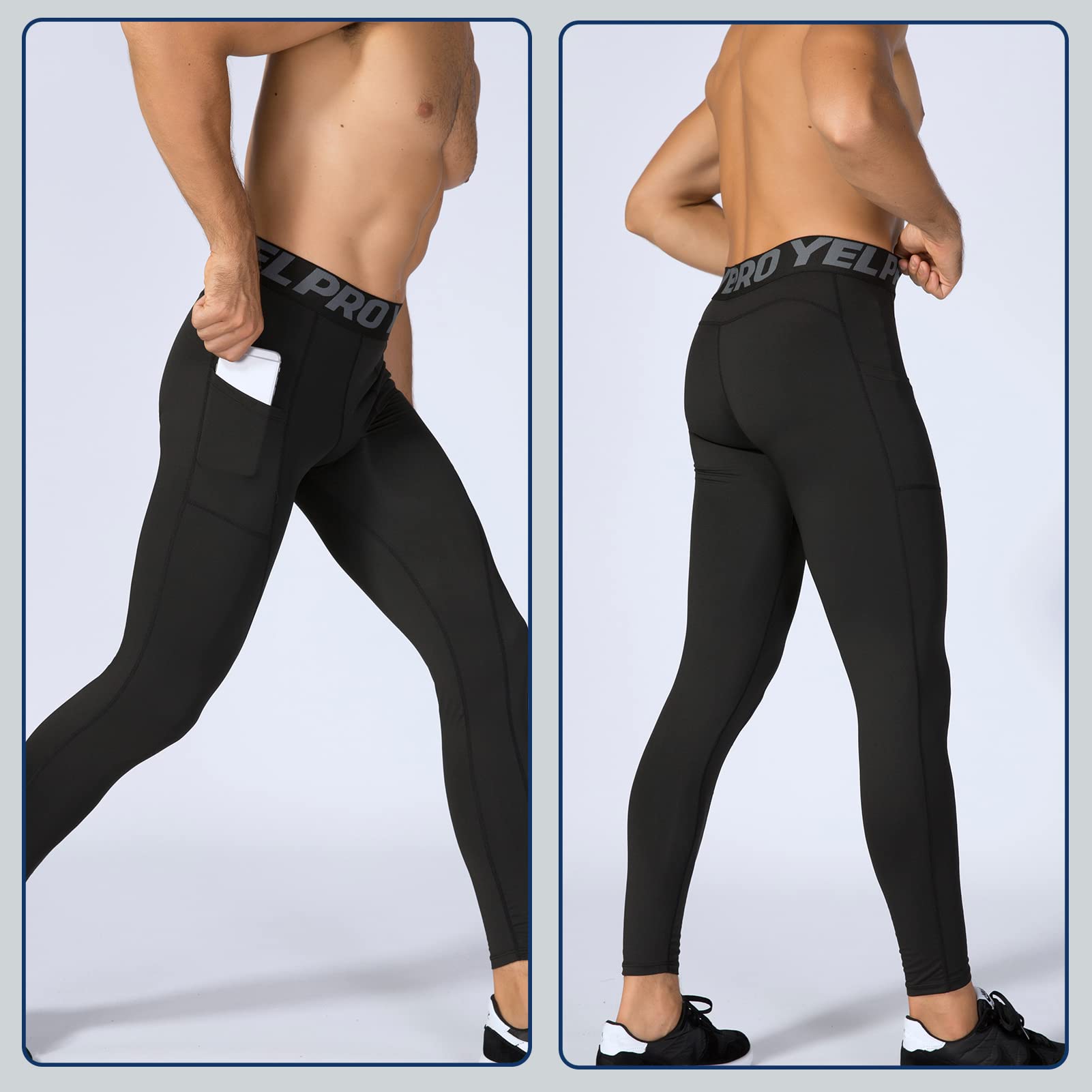 2 Piezas Leggings Hombre Pantalones Deportivos de Compresión Secado Rápido Mallas Largas con Bolsillos para Running Fitness Yoga