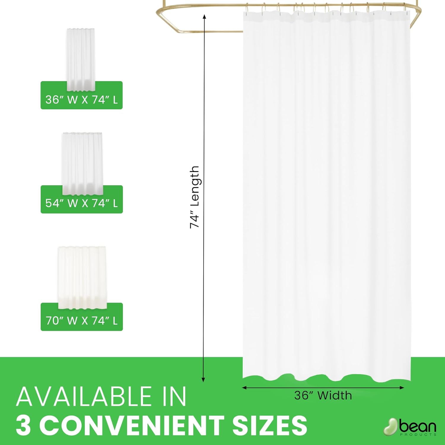 FABRIC SHOWER CURTAIN LINER - Standard Stall Size - A Stylish Quality Bathroom Drape - Earth Friendly, Non-Toxic + Odor-Free Cotton Liner - Light-Weight Washable White Shower Curtain - 36x74 WC